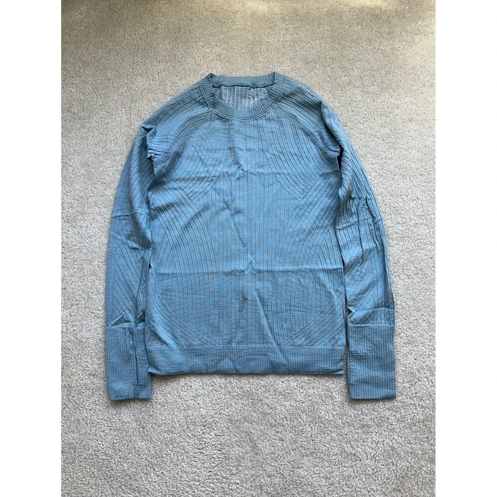 Lululemon Rest Less pullover long sleeve running top Aqua smoke blue swiftly 4